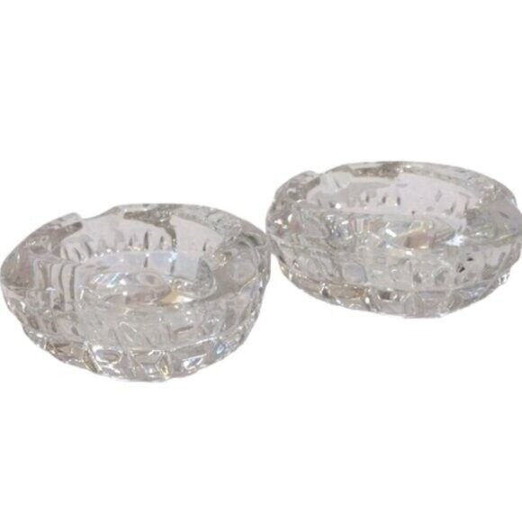 Vintage Set of 2 Lead Crystal Cut Glass Ashtrays/Dishes 6-Point Star in Centers - Picture 3 of 7